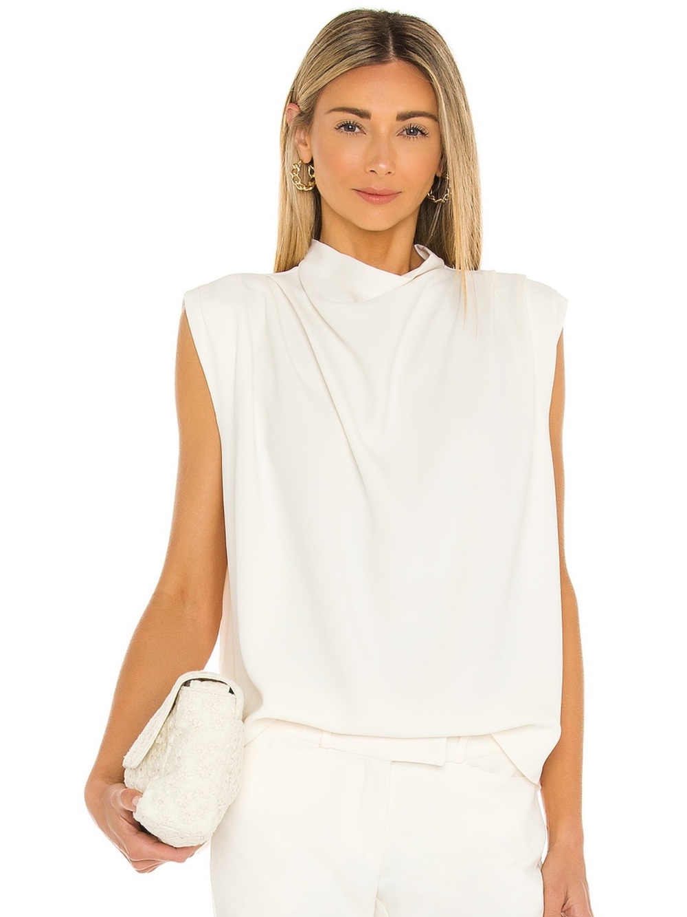 Amanda Uprichard Sleeveless Mock Neck Top in Ivory